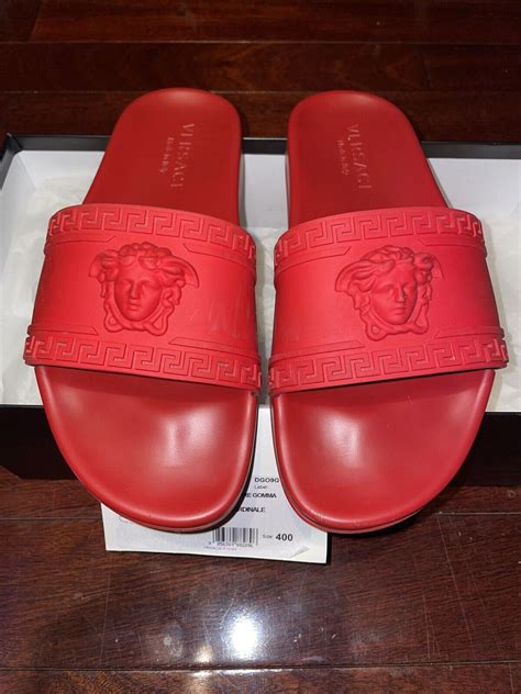 replica red versace slides|Versace virtus slides.